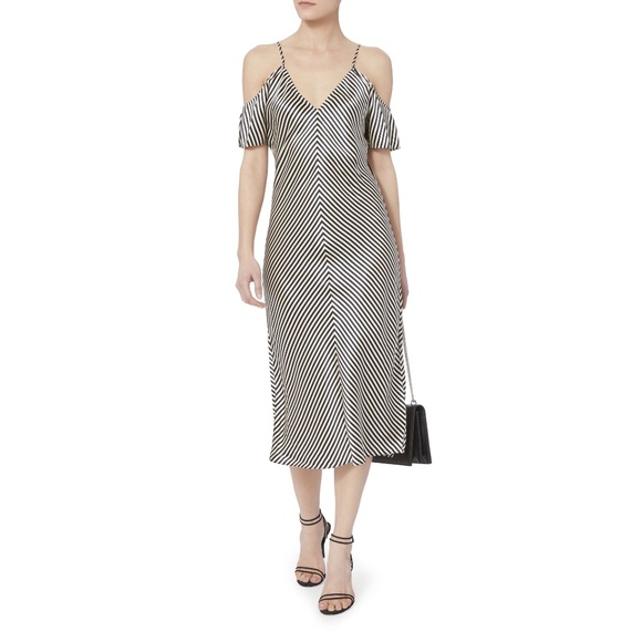 T by Alexander Wang Striped Cold Shoulder Silk Dress - Picture 7 of 9